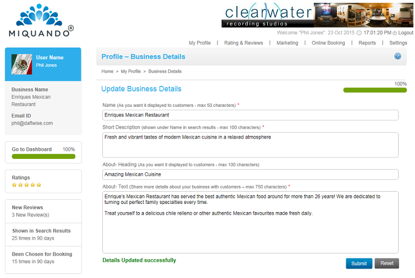 Adding your business details to the free busines directory at miquando.com